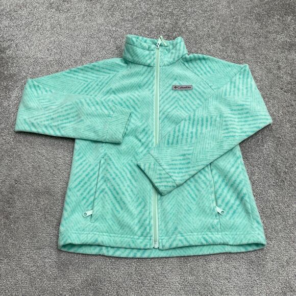 Columbia Benton Springs Fleece Jacket Kids Girls Medium Green Full Zip Pockets